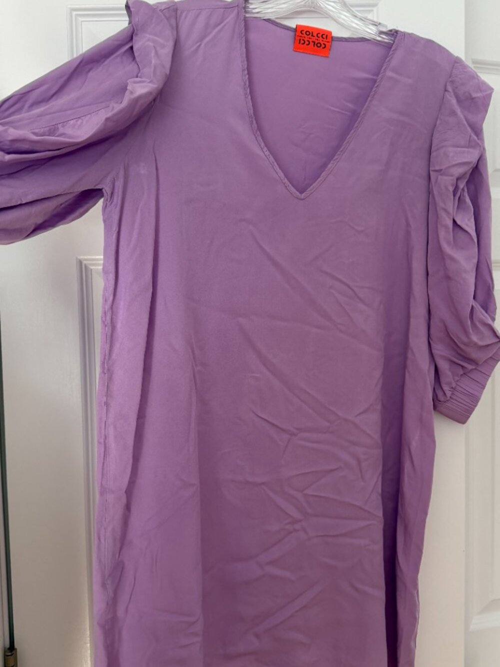 Colcci Purple V-Neck Puff Sleeve Mini Dress